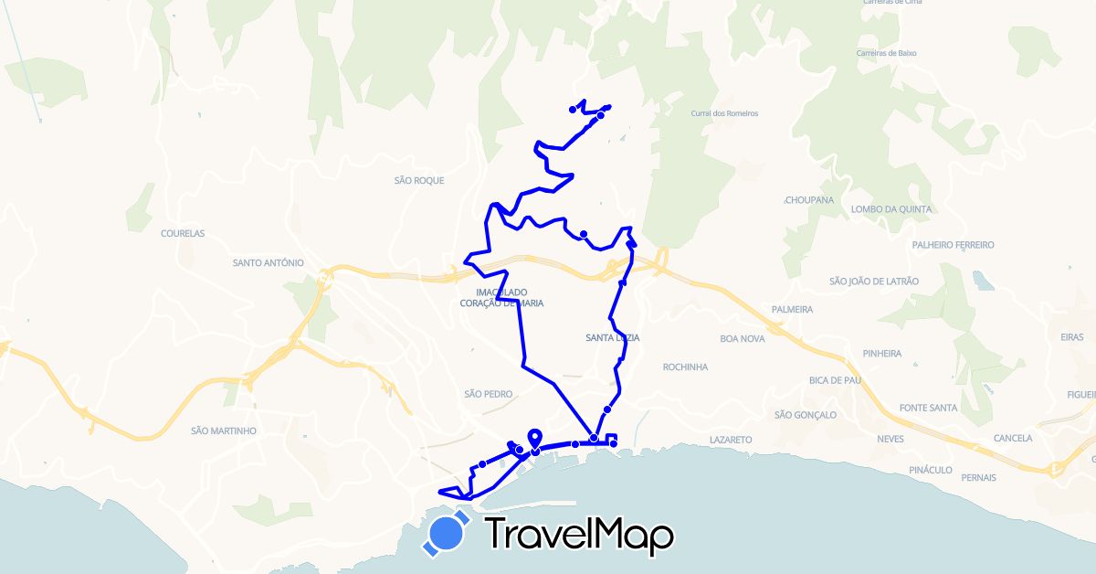TravelMap itinerary: driving, hop on hop off - blue line in Portugal (Europe)
