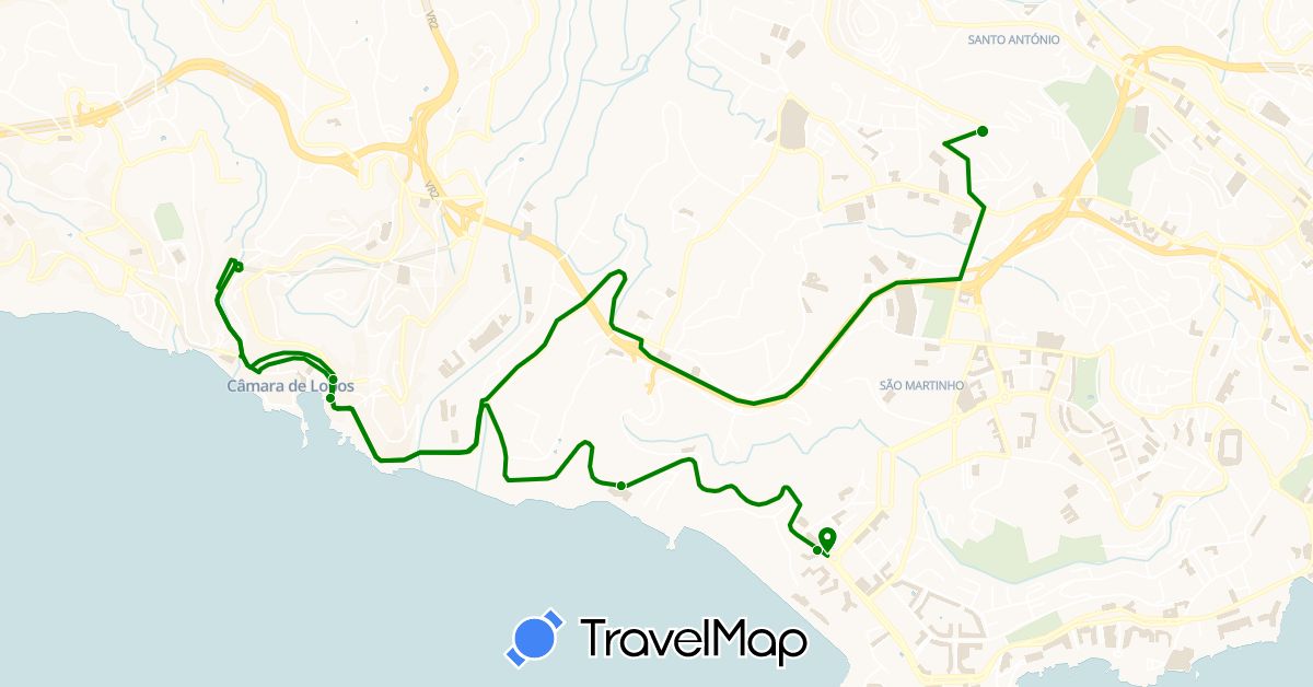 TravelMap itinerary: driving, hop on hop off - green line in Portugal (Europe)